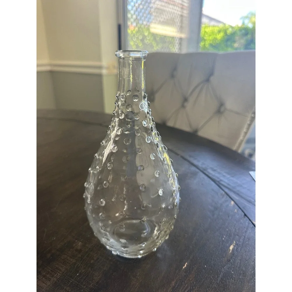 Vintage Clear Glass Hobnail Bubble Bud Vase Teardrop Shape 8.5 Inch EUC